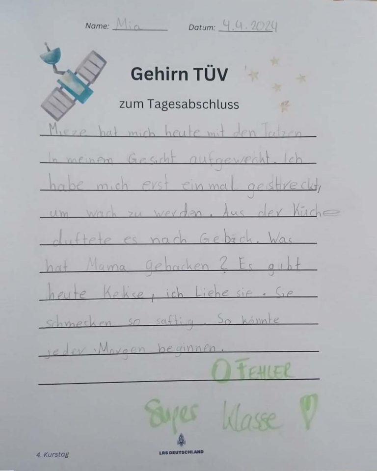 Erfolgreiche Prüfung beim Gehirn-TÜV im LRS-Training